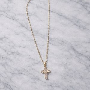 Gold Crystal Cross Pendant Necklace - Women Jewelry